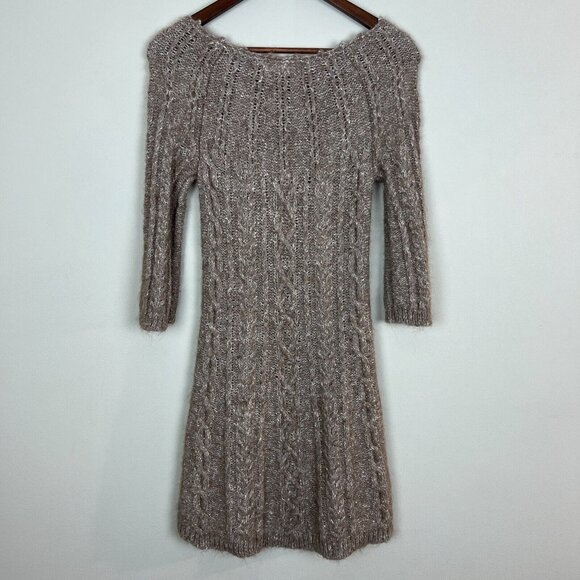 Between Me & You Sweater Dress Small A-Line Open Knit 3/4 Sleeve Wool Alpaca S - Picture 8 of 11
